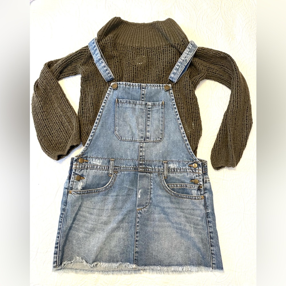 Billabong Bib Overalls Jean Denim Skirt Dress Sz S